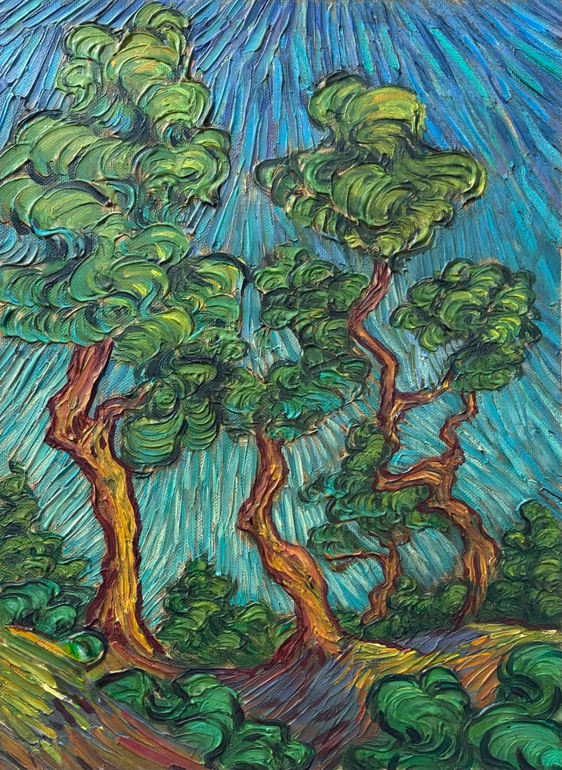 Vincent van Gogh Dutch 1853-1890 Oil on canvas painting Naar de Bome in the style of.Monet Degas Era: Title: Naar de Bomen Kijken Technique: Oil on canvas Measures: 15 x 11 inches (38.1 x 27.9 cm) Year: Circa late 19th century Post-Impressionist period Condition: Good condition. Surface presents stabl