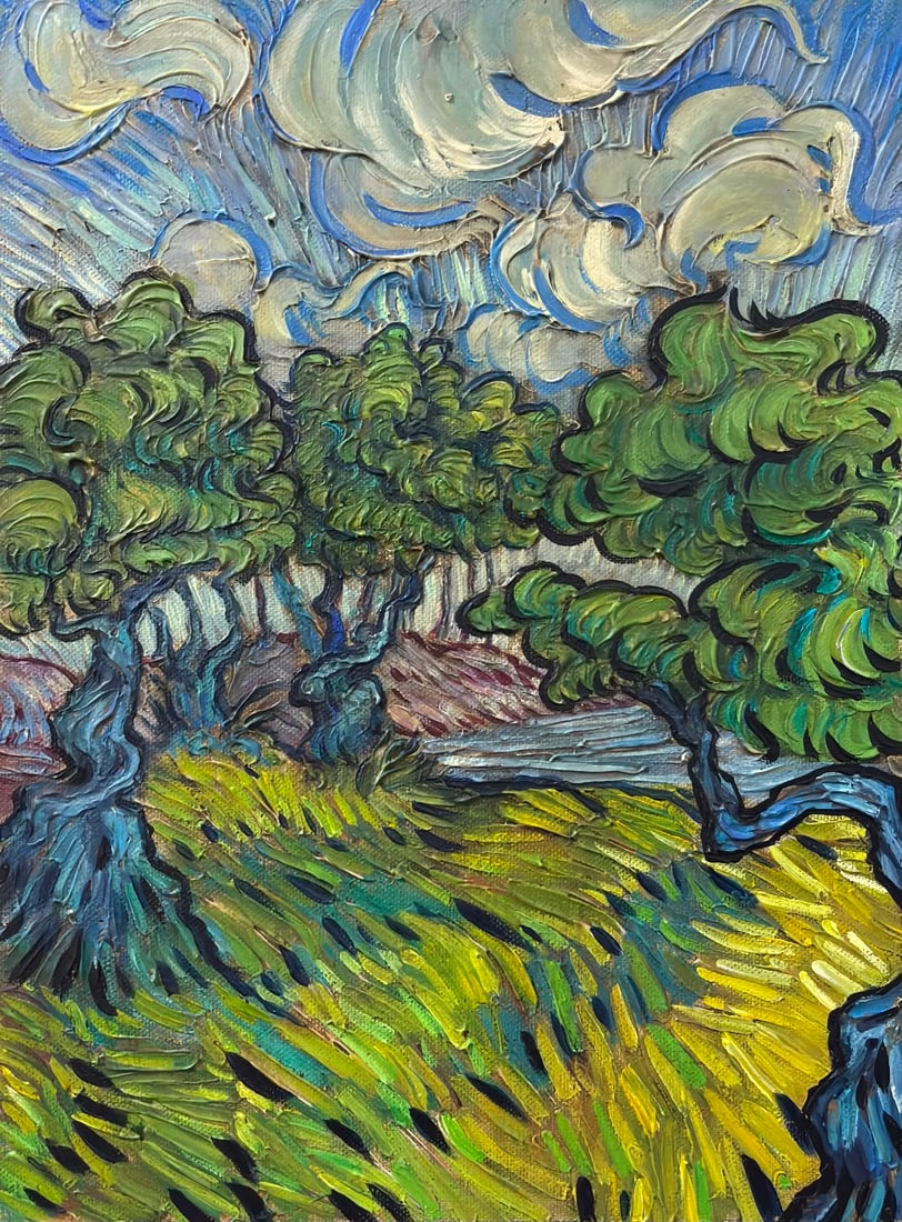 Vincent van Gogh Dutch 1853-1890 Oil on canvas painting Bomen Langs in the style of.Monet Degas Era: Title: Bomen Langs het Pad Technique: Oil on canvas Measures: 15 x 11 inches (38.1 x 27.9 cm) Year: Circa late 19th century Post-Impressionist period Condition: Good condition. Surface presents stable