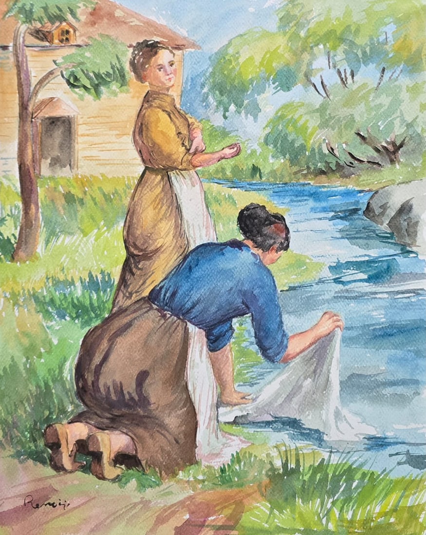 Pierre Auguste Renoir French artist 1841-1919 watercolor on paper in the style of.Van Goght,Monet Er: Title: Untitled Technique: Watercolor on paper Measures: 17 x 13 inches (43.2 x 33 cm) Year: Late 19th Century Impressionist Period Condition: Good condition. The watercolor presents well-preserved pi