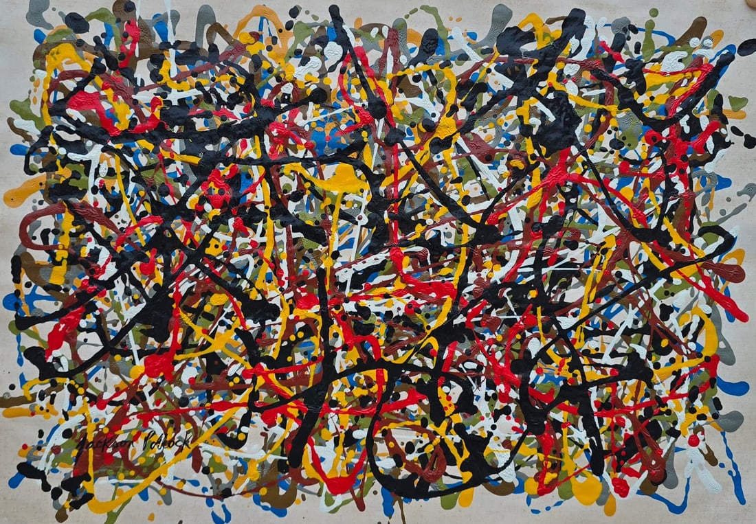 Jackson Pollock American 1912-1956 gouache on paper painting, Rothko , Kline , O;Keefee Era.: Title: Untitled Technique: Gouache on paper Measures: 13 x 18 inches (33 x 45.7 cm) Year: Mid-20th Century Abstract Expressionist Period Condition: Good condition. The gouache presents stable pigment 