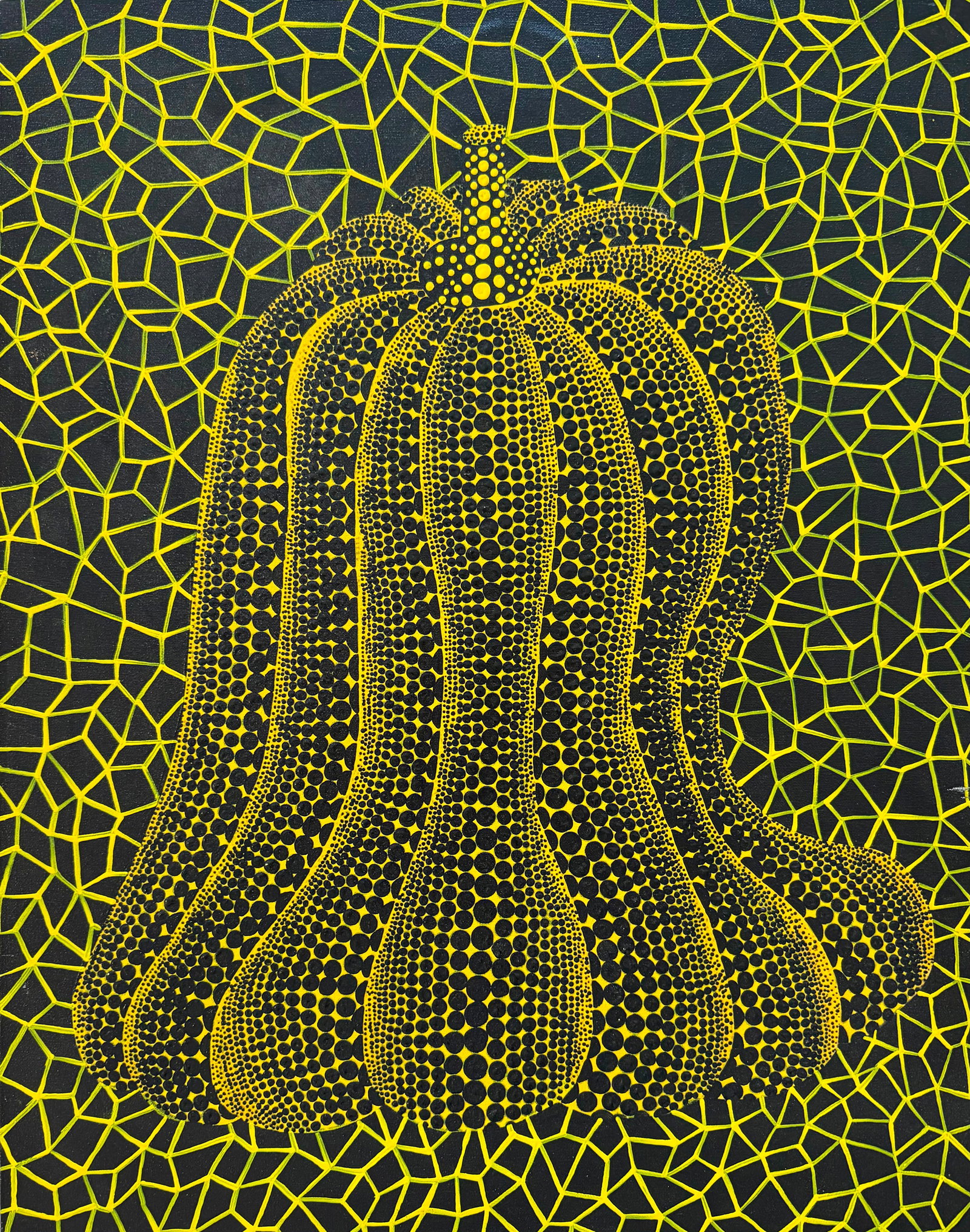 Yayoi Kusama Japanese Born 1929 Pumpkin Acrylic on canvas in the style of , Haring , Warhol Era: Title: Pumpkin Technique: Acrylic on canvas Measures: 23 x 18 inches (58.4 x 45.7 cm) Year: 2002 Condition: Good condition. The surface presents stable pigment application with crisp polka-dot pattern