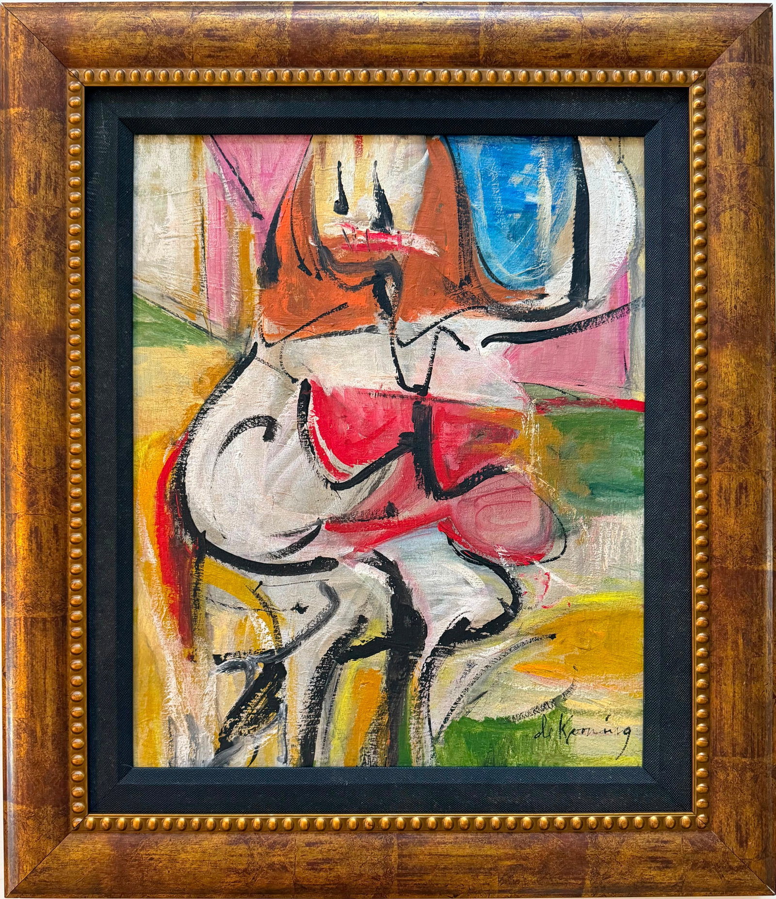 Willem de Kooning American 1904-1997 Oil on Canvas Seated Woman in the styule of.Pollock,Rothko Era.: Title: Seated Woman Composition Technique: Oil on canvas Measures: 20 x 16 inches (50.8 x 40.6 cm) Year: Circa 1950s Abstract Expressionist Period Condition: Good condition. The surface presents stabl