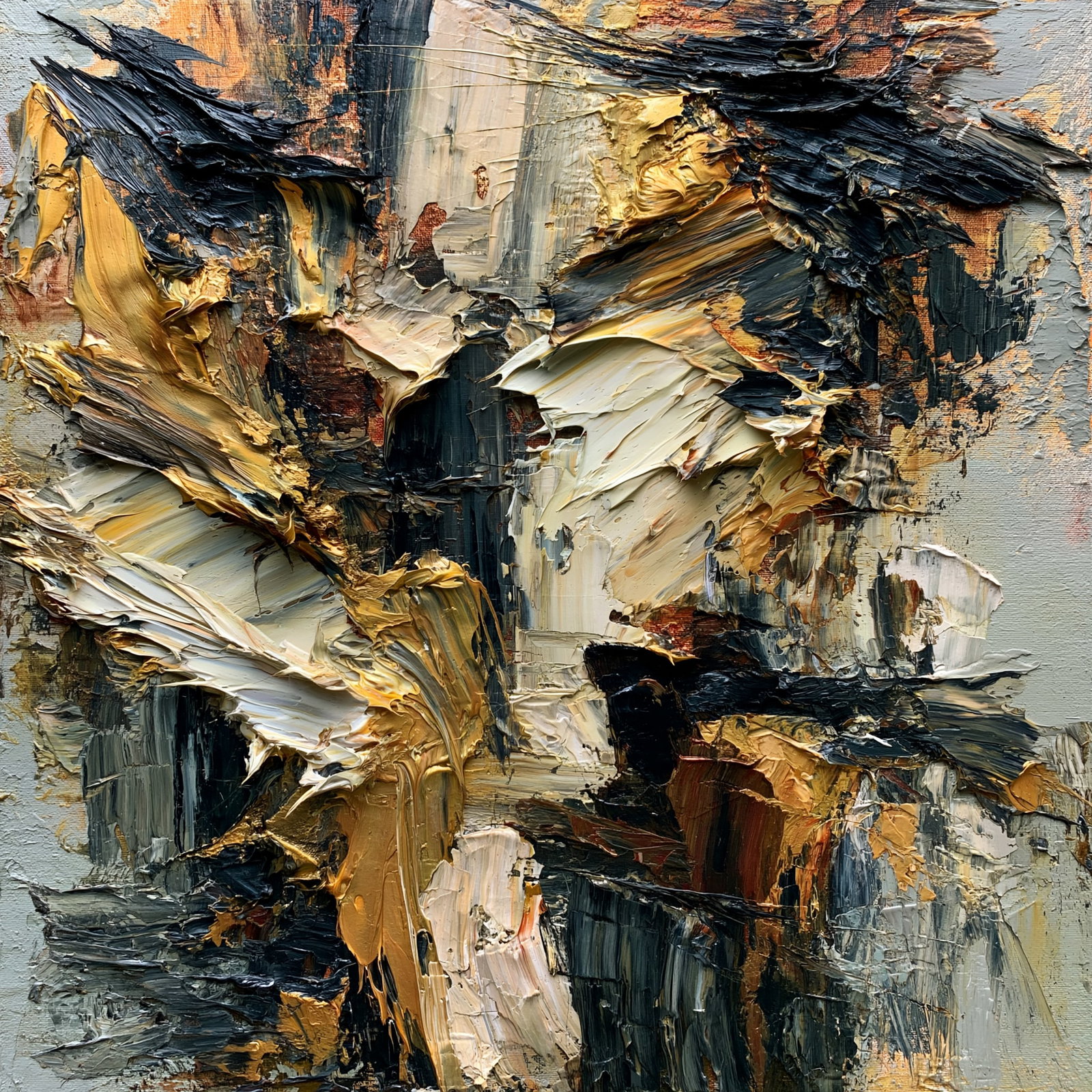 Forged in Silence. Acrylic print on panel. By the IAAG Artists Group. Contemporary.: Title: Forged in Silence Technique: Acrylic print on panel Measures: 20 × 20 inches (51 × 51 cm) Year: Contemporary Condition: Excellent condition. Monumental abstract composition featuring dramatic