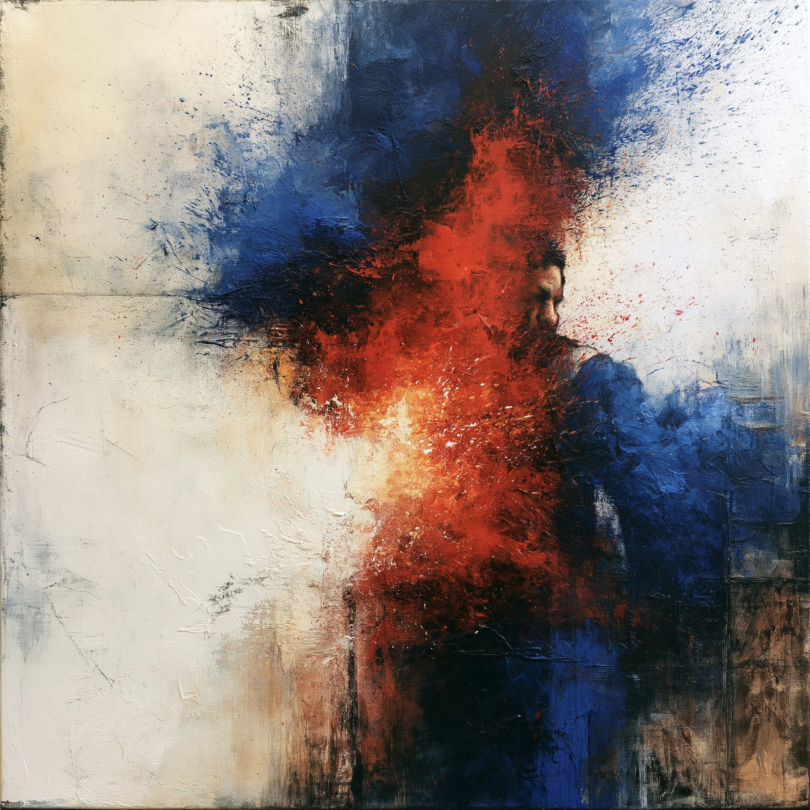 Ignition of the Self. Acrylic print on panel. By the IAAG Artists Group. Contemporary.: Title: Ignition of the Self Technique: Acrylic print on panel Measures: 20 × 20 inches (51 × 51 cm) Year: Contemporary Condition: Excellent condition. Powerful contemporary figurative abstraction fe