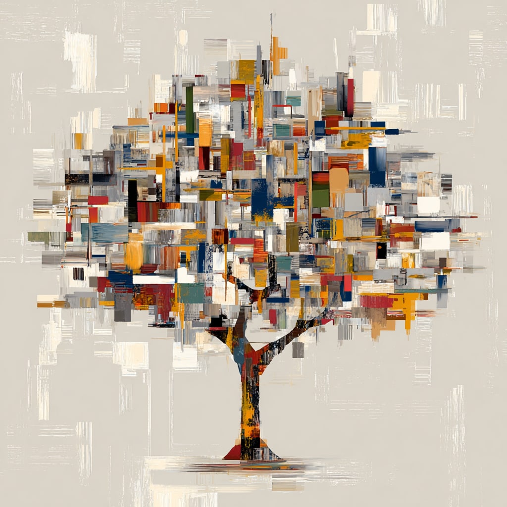 Urban Canopy. Acrylic print on panel. By the IAAG Artists Group. Contemporary.: Title: Urban Canopy Technique: Acrylic print on panel Measures: 20 × 20 inches (51 × 51 cm) Year: Contemporary Condition: Excellent condition. Crisp geometric composition with refined layered textur