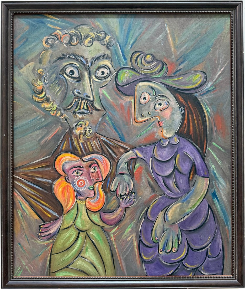 Pablo Picasso Spanish 1881–1973 Oil on Canvas Family Portrait in the Style of,Georges Braque,: Title: Family Group Portrait Technique: Oil on canvas Measures: 24 x 20 inches (61 x 50.8 cm) Year: Mid-20th Century Cubist Period Condition: Good condition. Surface presents stable pigment applicatio