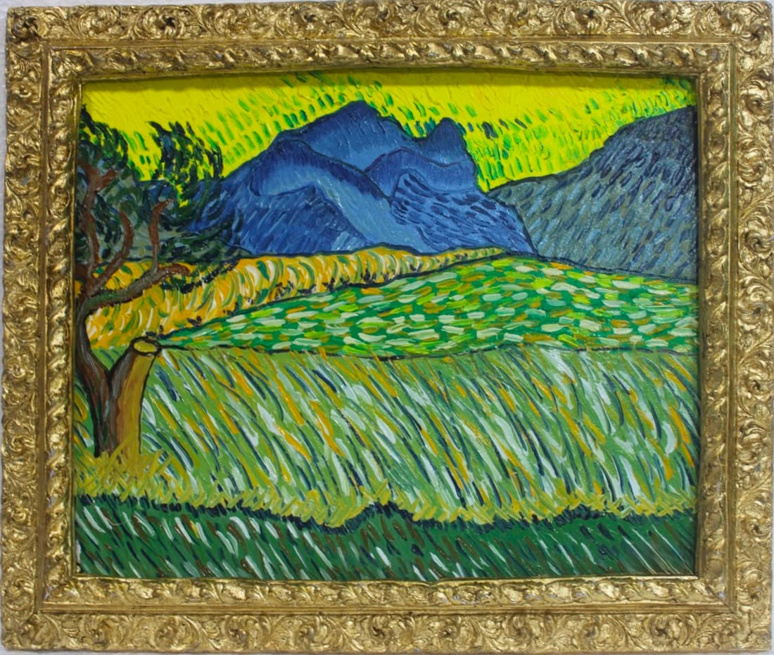 Vincent van Gogh Dutch 1853–1890 Oil on Canvas Landscape with Château d'Auvers in the Style: Title: Landscape with Château d'Auvers Technique: Oil on canvas Measures: 20 x 16 inches (50.8 x 40.6 cm) Year: 1888, Post-Impressionist Period Condition: Good condition. Surface presents stable pigm