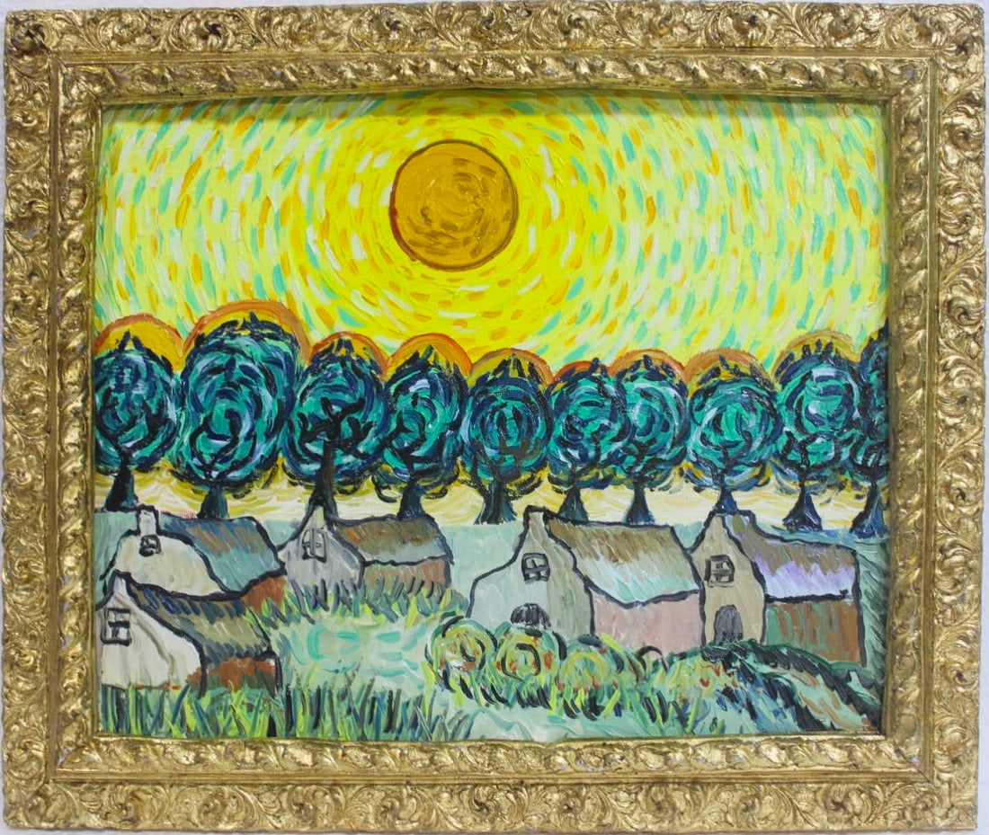 Vincent van Gogh Dutch 1853–1890 Oil on Canvas Houses in Auvers in the Style of, Paul: Title: Houses in Auvers Technique: Oil on canvas Measures: 20 x 16 inches (50.8 x 40.6 cm) Year: 1888, Post-Impressionist Period Condition: Good condition. Surface presents stable pigment application 