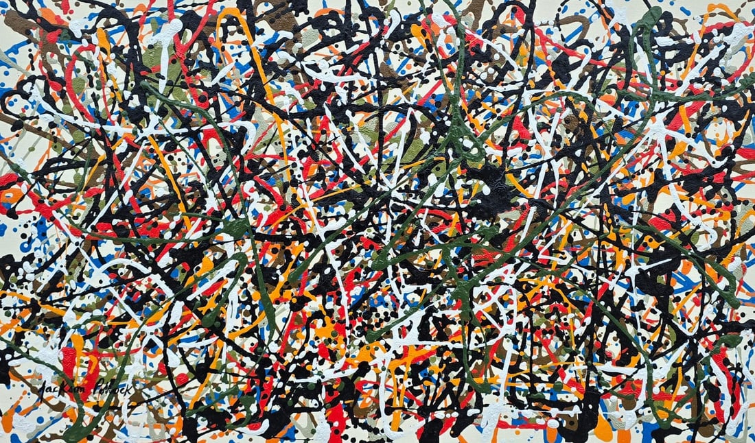 Jackson Pollock American 1912–1956 Enamel on Canvas Abstract Composition in the Style of, De (1 of 6)