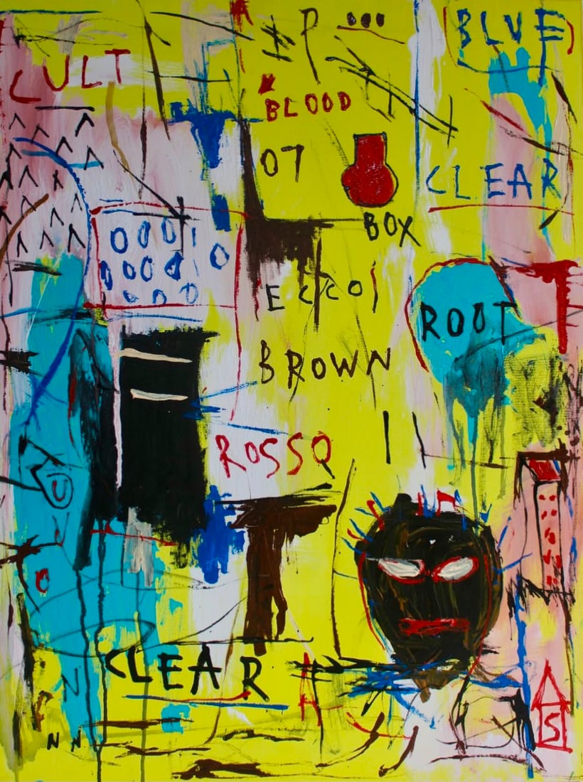 Jean-Michel Basquiat American 1960–1988 Acrylic on Canvas Untitled in the Style of,Haring Era.: Title: Untitled Technique: Acrylic on canvas Measures: 31½ x 23½ inches (80 x 60 cm) Year: 1982 Condition: Good condition. The painted surface presents stable acrylic application with vi