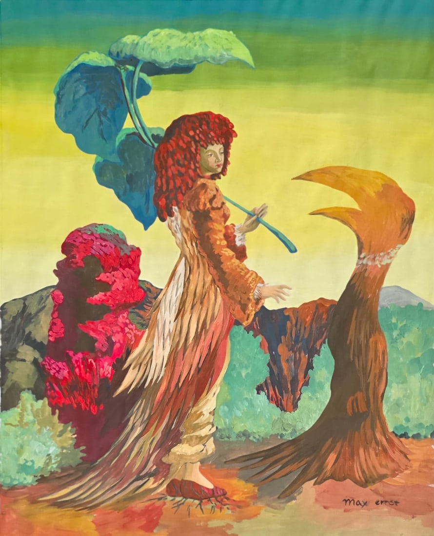 Max Ernst German 1891–1976 Gouache on Paper Surrealist Composition in the Style of, Dali & Ernst: Title: Surreal Woman with Botanical Forms Technique: Gouache on paper Measures: 16 x 12 inches (40.6 x 30.5 cm) Year: Circa 1940s Condition: Good condition. Surface presents stable gouache application