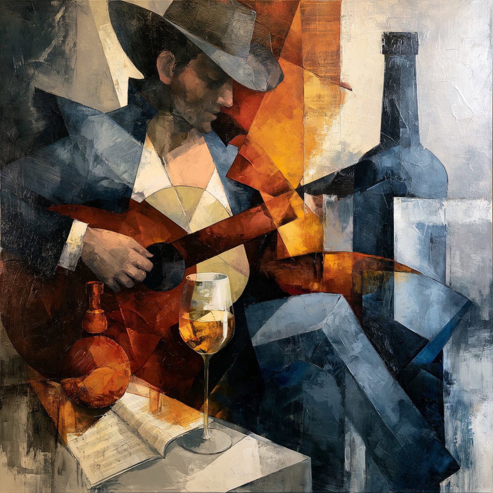 Midnight Serenade. Acrylic print on panel. By the IAAG Artists Group. Contemporary.: Title: Midnight Serenade Technique: Acrylic print on panel Measures: 20 × 20 inches (51 × 51 cm) Year: Contemporary Condition: Excellent condition. Museum-quality contemporary composition featuring 