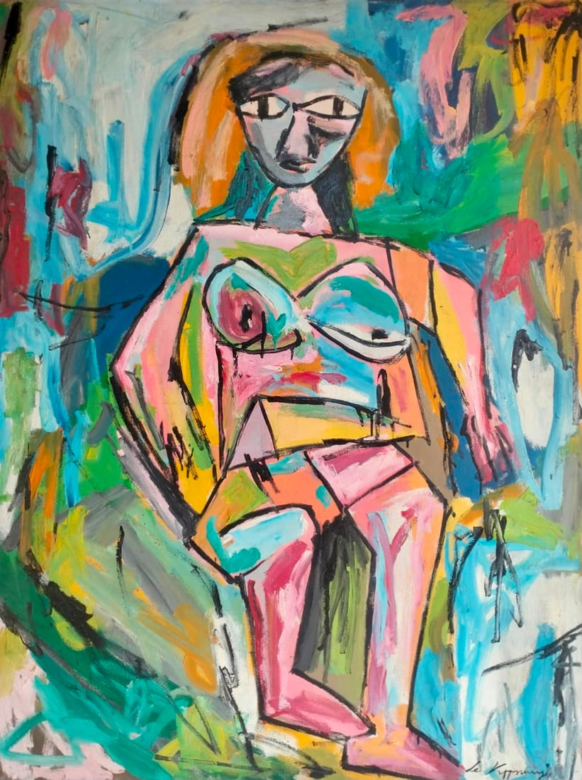Willem de Kooning Dutch-American 1904–1997 Oil on Canvas Painting Woman in the Style of Pollock: Title: Woman Composition Technique: Oil on canvas Measures: 41 x 35 inches (104.1 x 88.9 cm) Year: Mid 20th Century Condition: Good condition. Stable paint layers with expressive brushwork throughout.