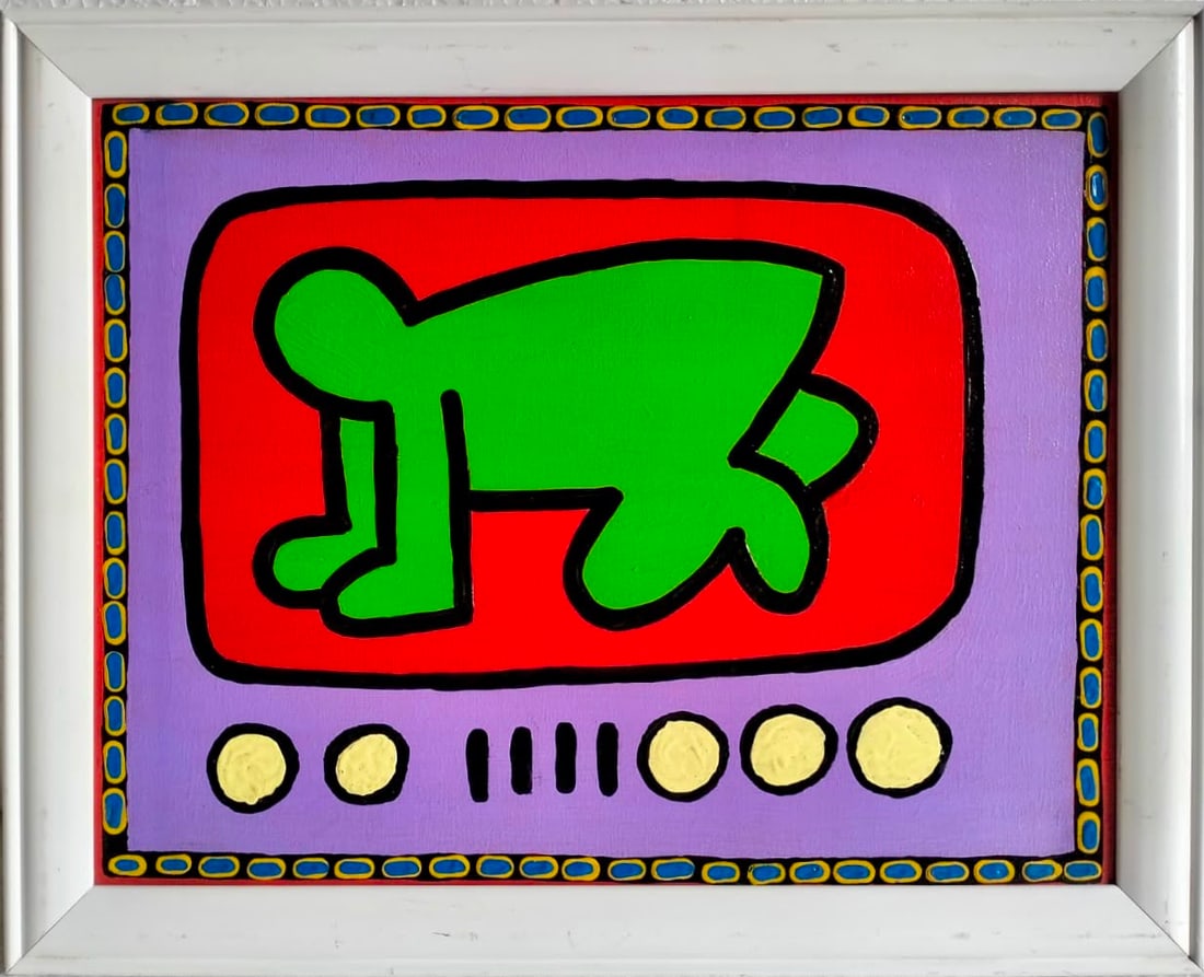 Keith Haring American 1958–1990 Acrylic on Canvas Painting Crawling Figure in the Style of, Pop (1 of 5)