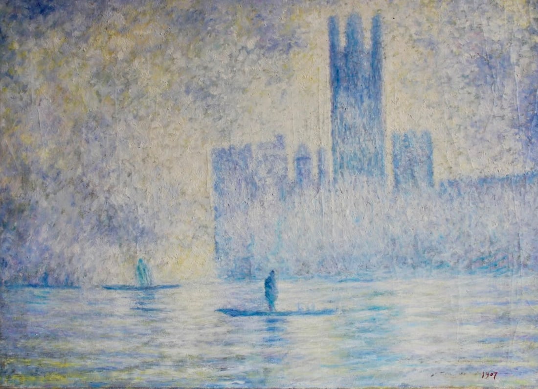 Claude Monet French 1840–1926 Oil on Canvas Painting Cityscape in the Style of Pissarro, (1 of 5)