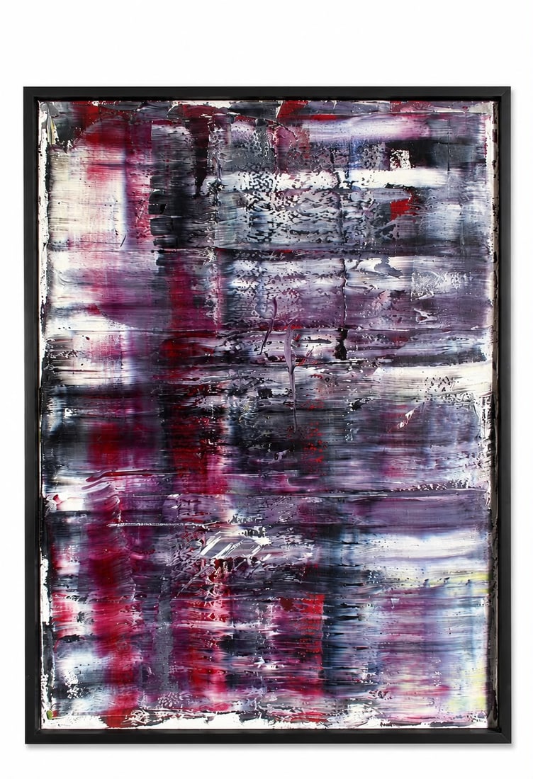 Gerhard Richter German Born 1932 Oil on Canvas Abstract Composition in the Style of, Contemporary Ab: Title: Crimson Abstract Composition Technique: Oil on canvas Measures: 31 x 23 inches (78.7 x 55.9 cm) Year: Contemporary Condition: Good condition. Surface presents stable pigment application with ri