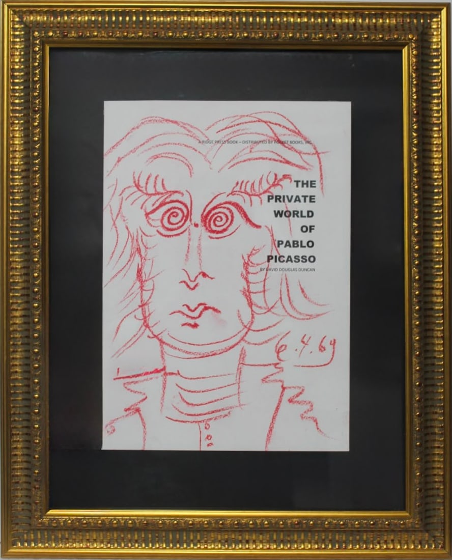 Pablo Picasso Spanish 1881–1973 Crayon on Paper Portrait Composition in the Style of, Cubist Era: Title: Blue Portrait Study Technique: Crayon on paper Measures: 11 x 8 inches (27.9 x 20.3 cm) Year: Late 20th Century Condition: Good condition. Surface presents stable crayon application with expres
