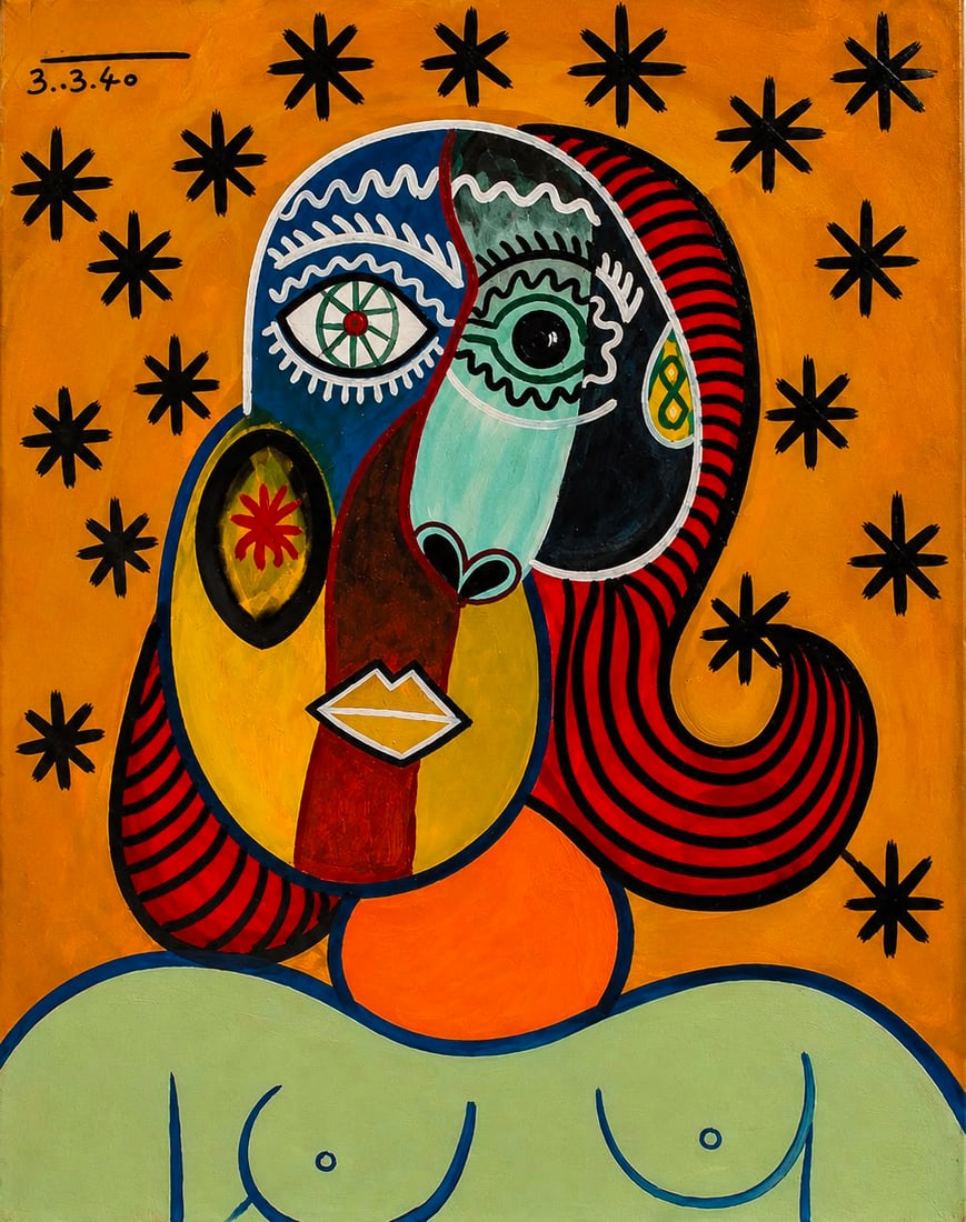 Pablo Picasso Spanish 1881–1973 Oil on Canvas Painting in the Style of White Nose Cubist Period (1 of 4)