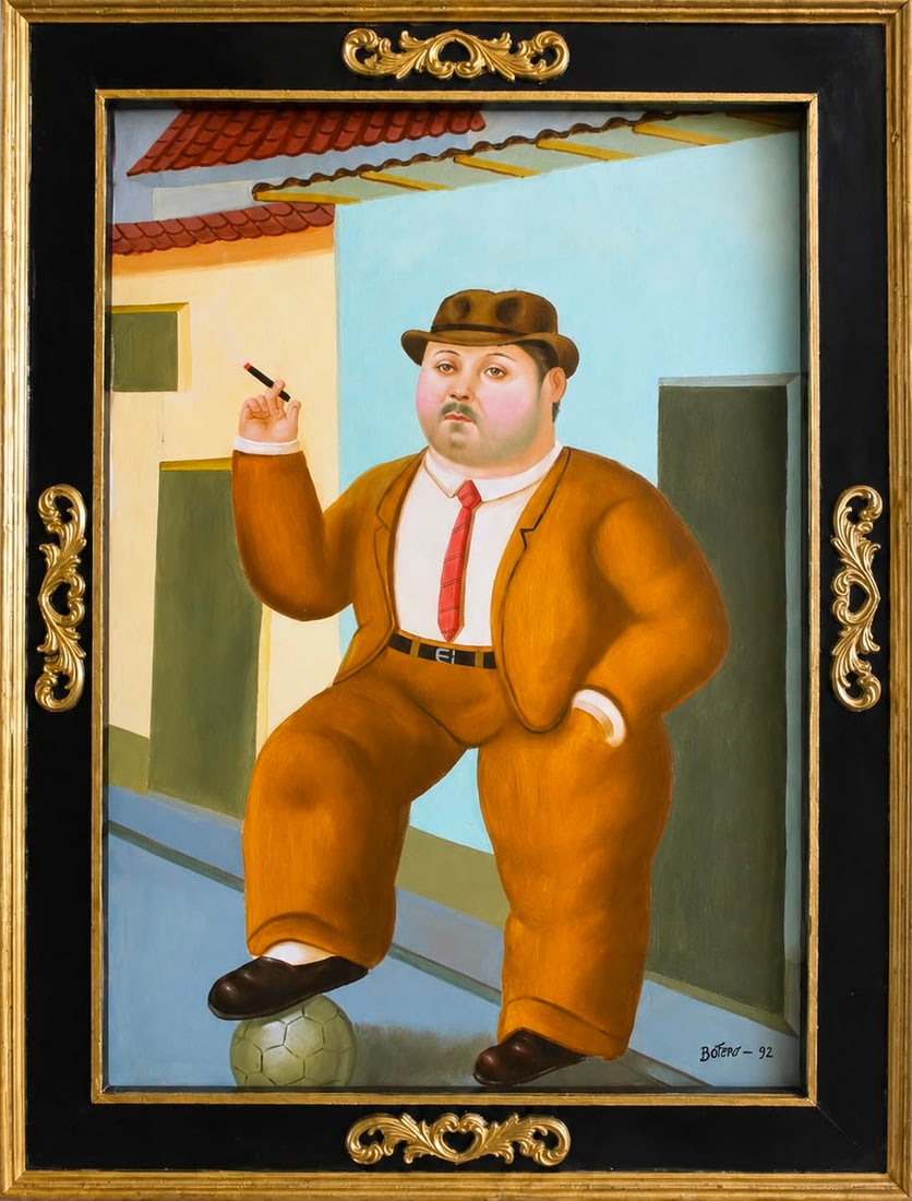 Fernando Botero Colombian 1932–2023 Oil on Canvas Painting in the Style of Gentleman with Cigar (1 of 5)