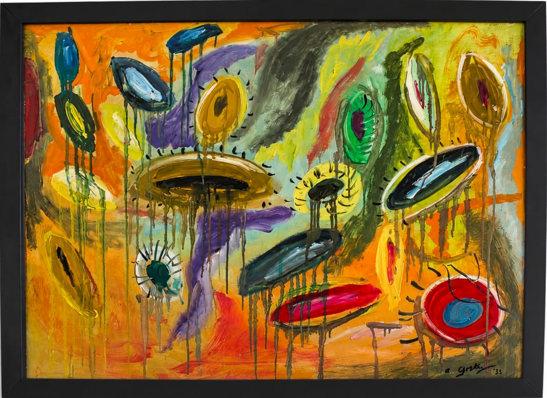 Arshile Gorky Armenian-American 1904–1948 Oil on Canvas Painting in the Style of Biomorphic: Title: Biomorphic Abstraction Technique: Oil on canvas Measures: 43 x 33 inches (109.2 x 83.8 cm) Year: Circa mid-20th century Abstract Expressionist period Condition: Good condition. Surface presents