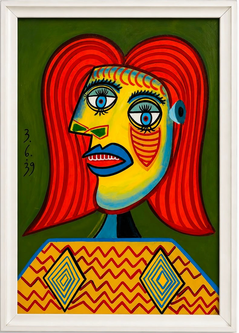 Pablo Picasso Spanish 1881–1973 Oil on Canvas Painting in the Style of Red Hair Cubist Period (1 of 5)