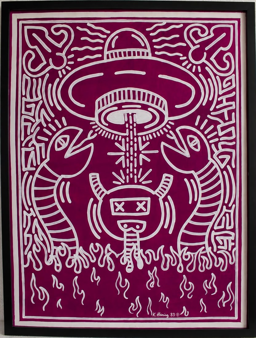 Keith Haring American 1958–1990 Acrylic on Canvas Painting in the Style of Pop Graffiti Art (1 of 5)