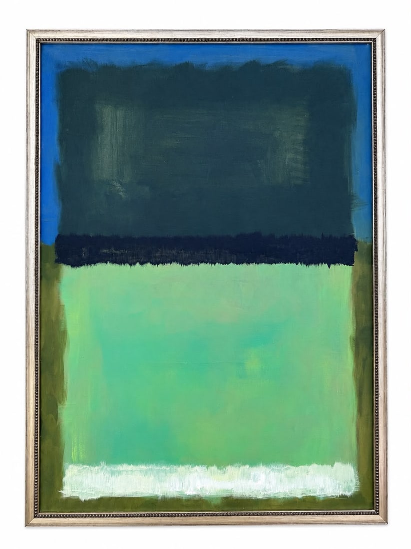 Mark Rothko American 1903–1970 Oil on Canvas Painting in the Style of Color Field Abstraction: Title: Green and Orange Composition Technique: Oil on canvas Measures: 26 x 19 inches (66 x 48.3 cm) Year: Circa Mid-20th Century Color Field Period Condition: Good condition. Surface presents stable 