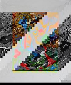 Joan Miró Spanish 1893–1983 Oil on Canvas Painting in the Style of Dali, Magritte, Chagall &: Title: Silent Carnival Technique: Oil on Canvas Measures: 15 in * 12 in Year: Circa 1952 Condition: Good — stable, with minor surface wear and light craquelure consistent with ageProvenance: Purchas