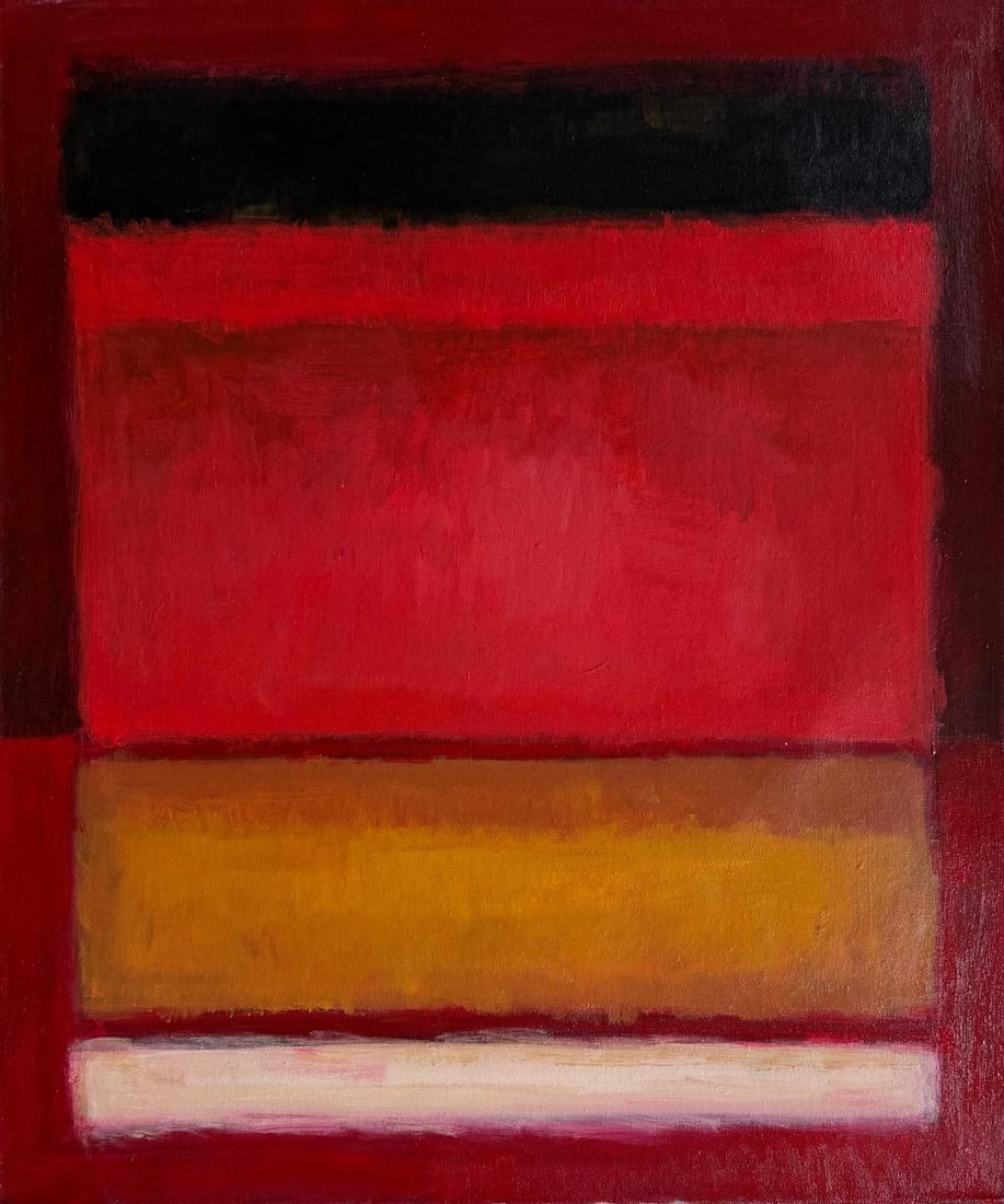 Mark Rothko American 1903 - 1970 Oil on Canvas Painting In The Style of Pollock Picasso Era: Title: Red in the Middle Technique: Oil on Canvas Measures: 24 in x 20 in Year: 1956 Condition: Good — canvas stable, with minor surface wear and light craquelure consistent with ageProvenance: Acqu