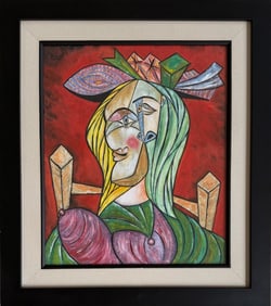 Pablo Picasso Spanish 1881-1973 Gouache on Paper Painting in the Style of Dali, Magritte, Chagall &