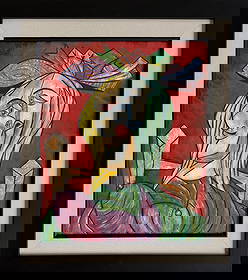 Pablo Picasso Spanish 1881-1973 Gouache on Paper Painting in the Style of Dali, Magritte, Chagall &: Title: Cubist Queen Technique: Gouache on Paper Measures: 18 in x 15 in Year: 1960 Condition: Good — stable, with minor surface wear and light craquelure consistent with ageProvenance: Acquired by F