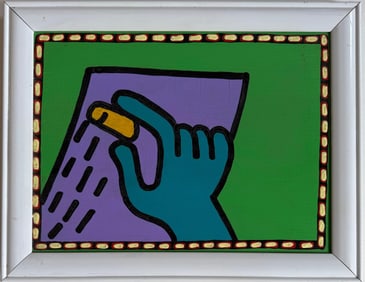 Keith Haring American 1958 - 1990 Acrylic on Canvas Painting In The Style of Warhol & Haring Pop Art