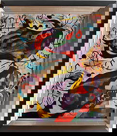 Joan Miró Spanish 1893–1983 Oil on Canvas in the Style of Dali, Magritte, Chagall & Picasso Era: Title: Echoes of the Midnight Garden Technique: Oil on Canvas Measures: 23 in * 19 in Year: Circa 1955 Condition: Good — stable, with minor surface wear and light craquelure consistent with ageProve