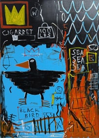 Jean-Michel Basquiat American (1960–1988) Acrylic on Canvas in the Style of Warhol, Pollock Era