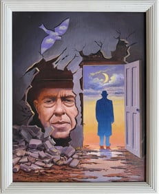 Rene Magritte Belgian 1898 - 1967 Oil on Canvas Painting in The Style of Dali, Picasso Era