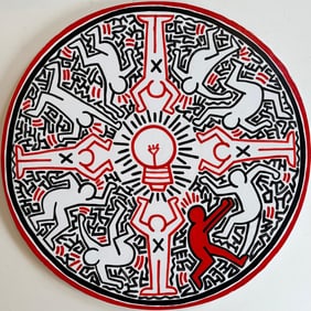 Keith Haring American 1958 - 1990 Acrylic on Canvas Painting In The Style of Warhol & Haring Pop Art