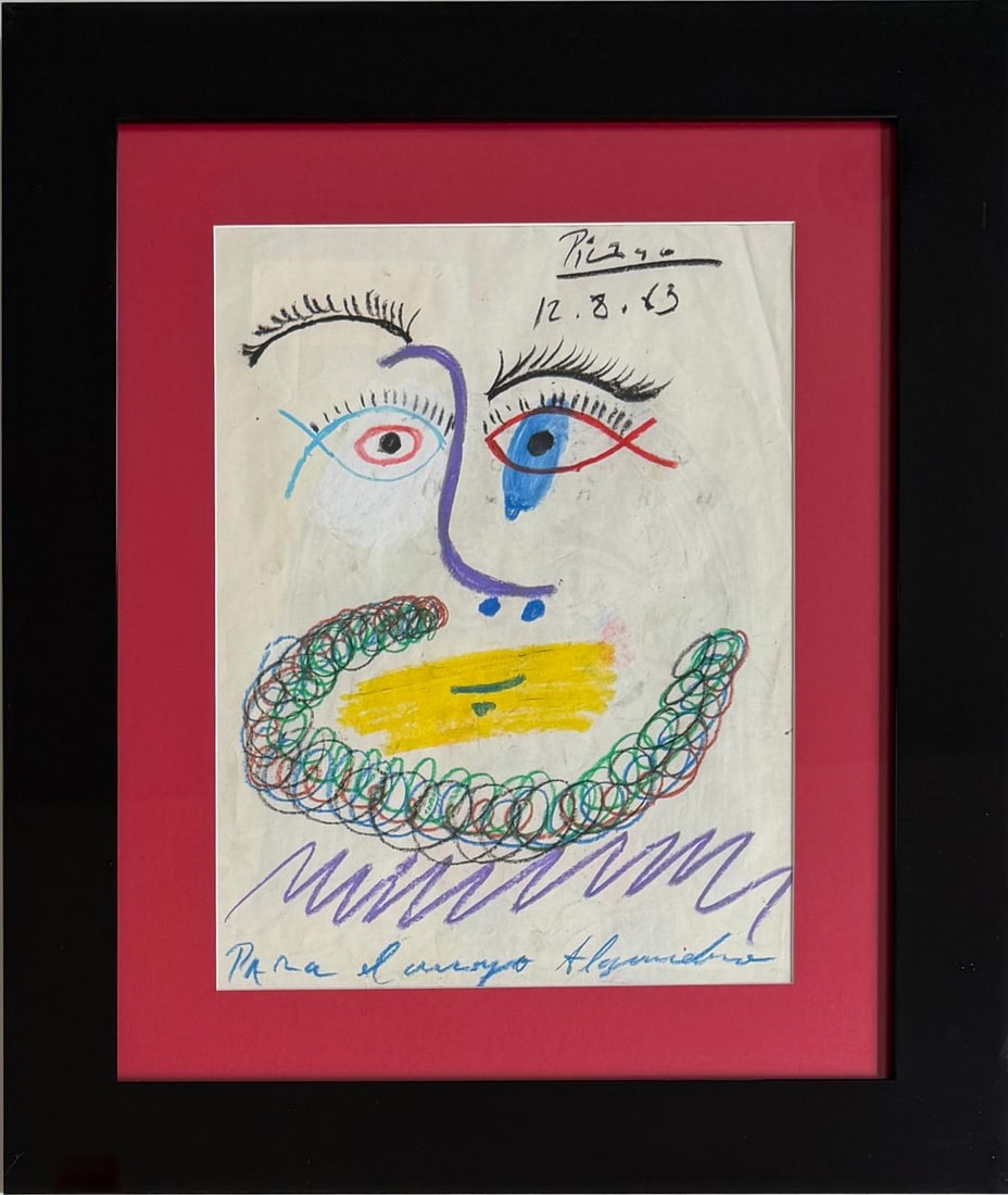 Pablo Picasso Spanish 1881-1973 Crayon on Paper Painting in the Style of Dali, Magritte, Chagall & (1 of 8)