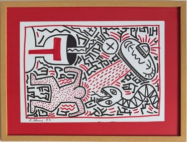 Keith Haring American 1958 - 1990 Marker on Paper Painting In The Style of Warhol & Haring Pop Art