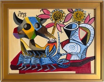 Pablo Picasso Spanish 1881-1973 Oil on Canvas Painting in the Style of Dali, Magritte, Chagall &