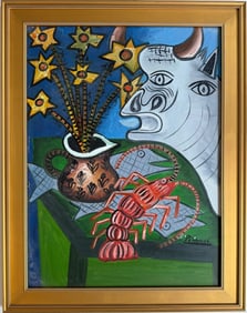 Pablo Picasso Spanish 1881-1973 Oil on Canvas Painting in the Style of Dali, Magritte, Chagall &