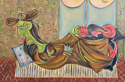 Pablo Picasso Spanish 1881-1973 Oil on Canvas Painting in the Style of Dali, Magritte, Chagall &