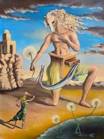 Salvador Dali Spanish 1904 - 1989 Oil on Canvas Painting in the Style of Magritte, Picasso Era