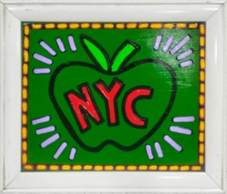 Keith Haring American 1958 - 1990 Acrylic on Canvas Painting In The Style of Warhol & Haring Pop Art