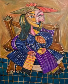 Pablo Picasso Spanish 1881-1973 Oil on Canvas Painting in the Style of Dali, Magritte, Chagall &