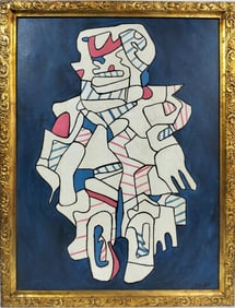 Jean Dubuffet French 1901 - 1985 Oil on Canvas Painting in the Style of Picasso, Magritte, Dali Era