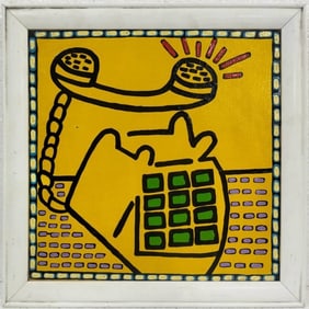 Keith Haring American 1958 - 1990 Acrylic on Canvas Painting In The Style of Warhol & Haring Pop Art