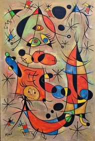 Joan Miró Spanish 1893 - 1983 Oil on Canvas Painting in the Style of Dali, Picasso, Magritte,