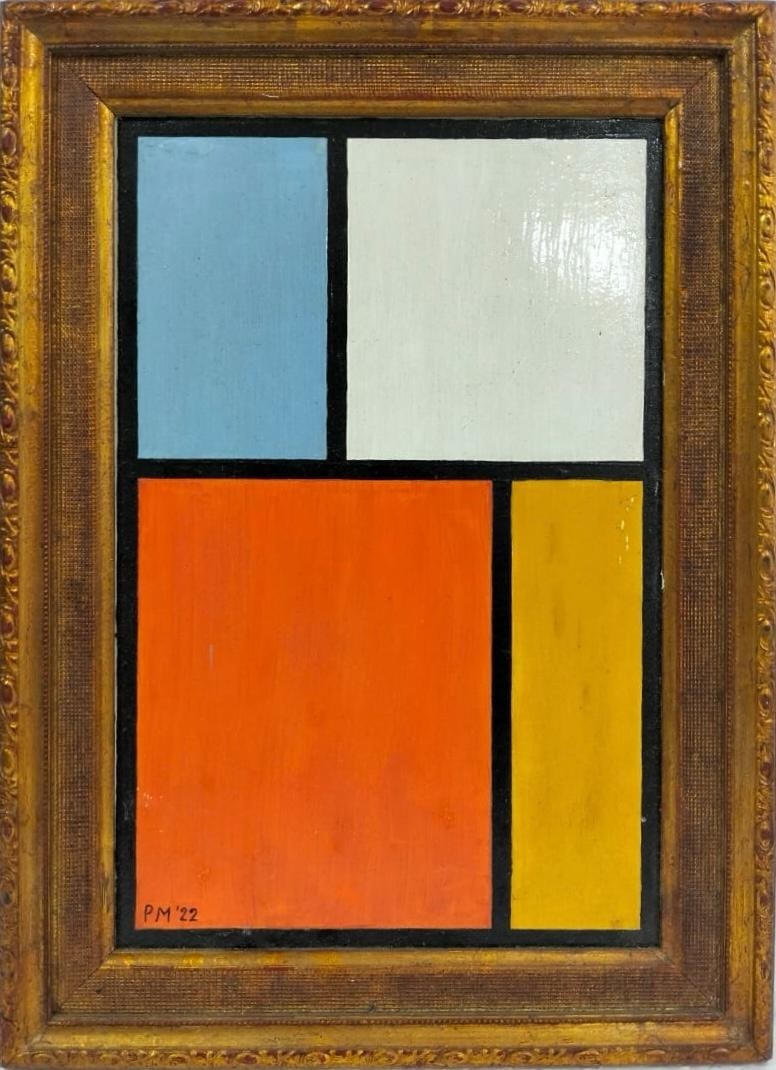 Piet Mondrian Dutch 1872- 1911 Oil on Canvas Painting in the Style of Modernism and Abstraction Era: Title: Composition No. VII Technique: Oil on Canvas Measures: 17 x 12 inches Year: 1922 Condition: Good — stable, with minor surface wear and light craquelure consistent with ageProvenance: Private