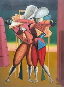 Giorgio de Chirico 1888-1978 Italian Oil on Canvas Painting in the Style of Picasso, Dali Era