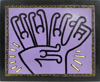 Keith Haring American 1958 - 1990 Acrylic on Canvas Painting In The Style of Warhol & Haring Pop Art
